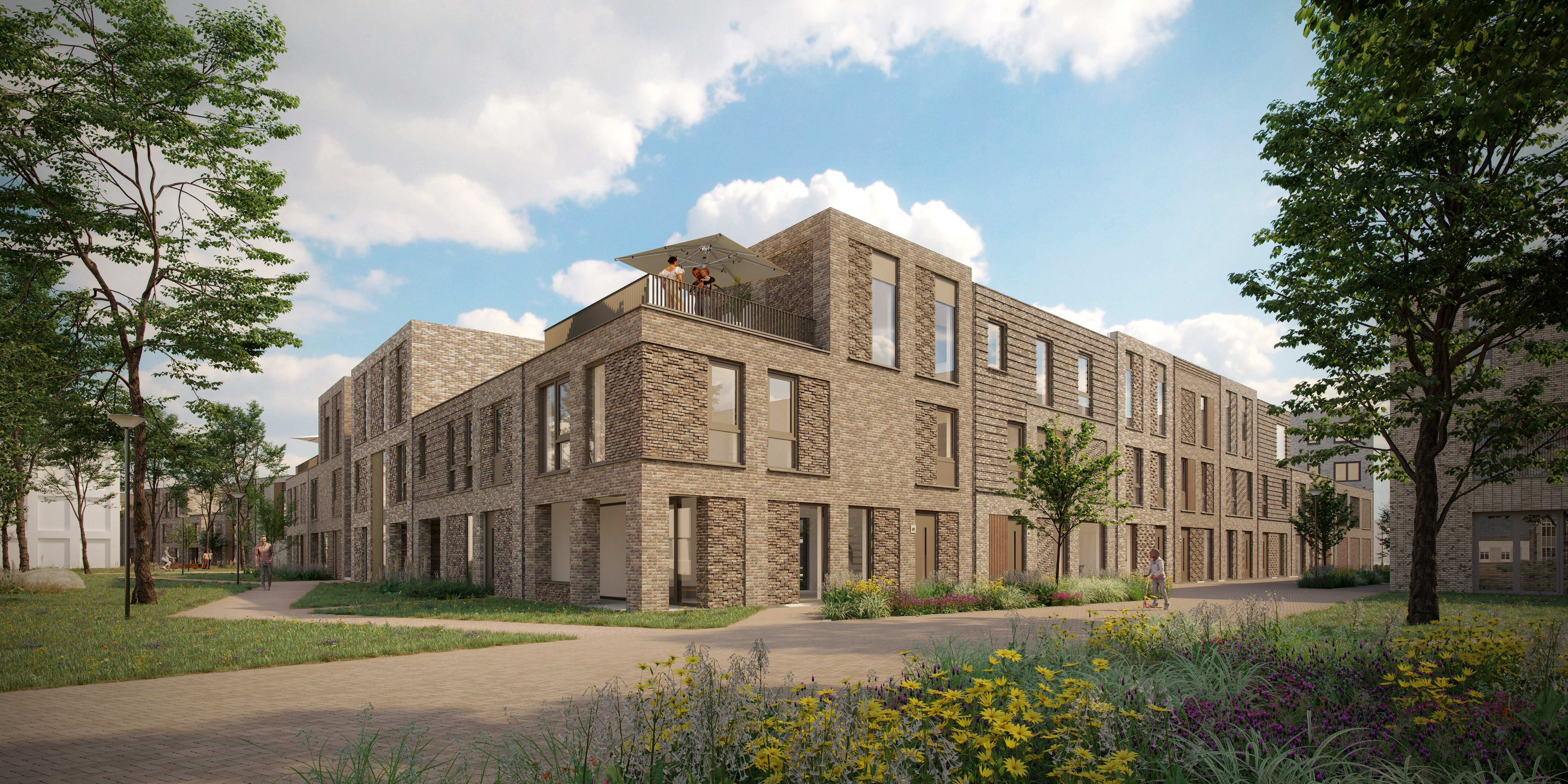 Blok F — hoekoplossing met groene binnentuin